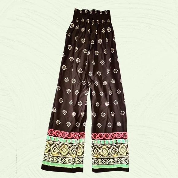 Smocked High Waist Palazzo Pants Size XS NEW Boho Hippie Festival Flowy Resort - Picture 2 of 7
